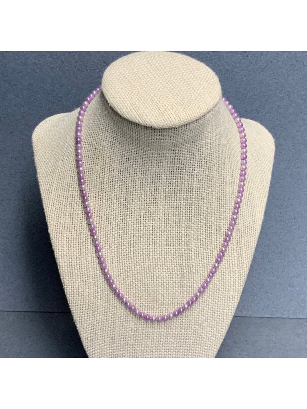 Faux Pearl Beaded Necklace 18 In Light Purple Dainty Silver Classic Glam Vintage